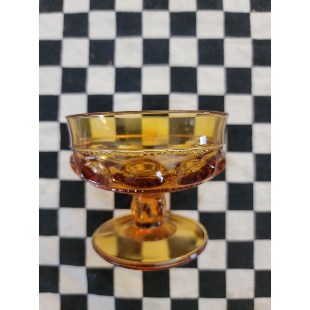 AMBER PRESSED GLASS COMPOTE / SHERBET DISH – OPTIC BUBBLE – VINTAGE